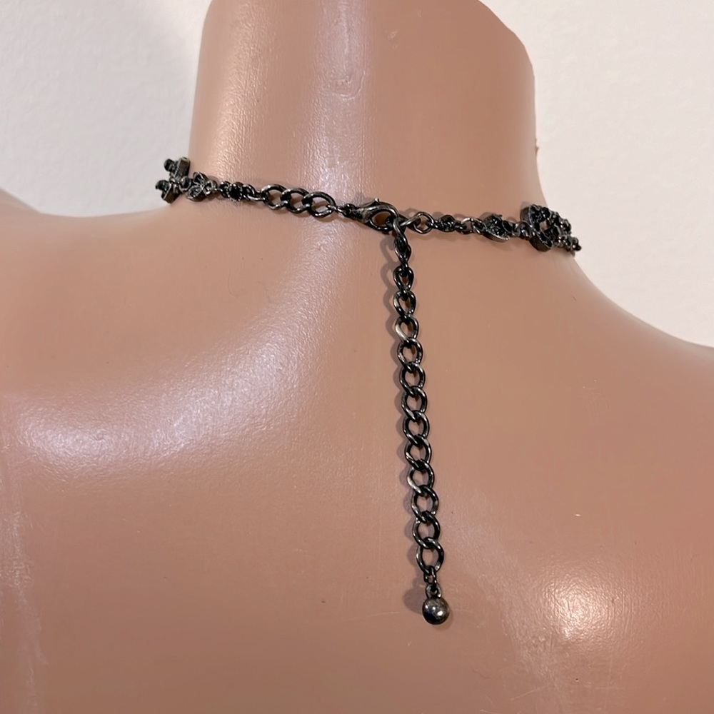 Ornate Black Gemstone Silver Statement Choker Nec… - image 2